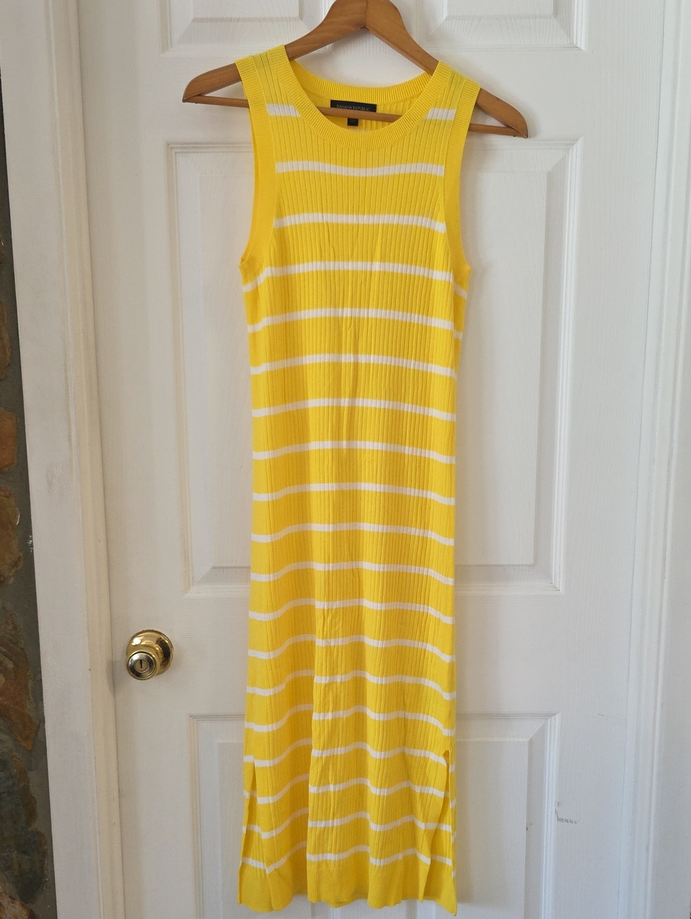 Banana Republic Yellow & White Ribbed Maxi Tank Dress Small